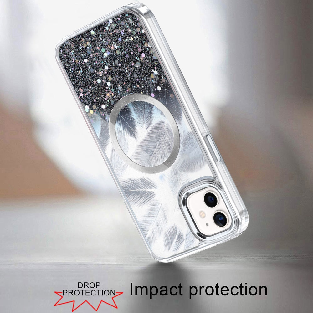For iPhone 16 (6.1") Epoxy Glitter Shimmer Fashion Case with Magnetic Magsafe Compatible Hybrid Sparkling Slim Protective Case Cover Dark Blue