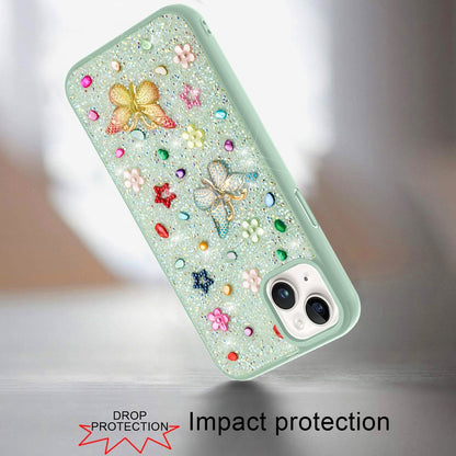 Phone Case for iPhone 15 Plus (6.7") 3D Butterfly Diamond Bling Glitter Shockproof Stylish Protective Luxury Hybrid Sparkly Durable Grip Design Cover Teal