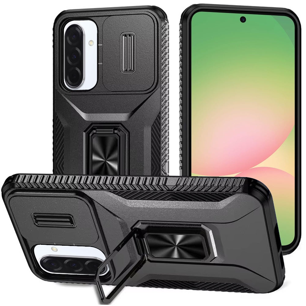 For Samsung Galaxy A57 Case, Camera Cover with Magnetic Rotation Ring Stand, Military Grade Hybrid Hard TPU Shockproof Case Cover