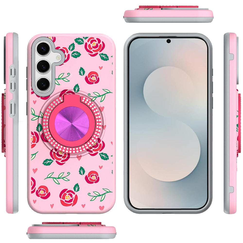 For Samsung Galaxy S26 Pattern Design Hybrid with Invisible Ring Stand & Magnetic Back, Shockproof Protective Grip Case Cover