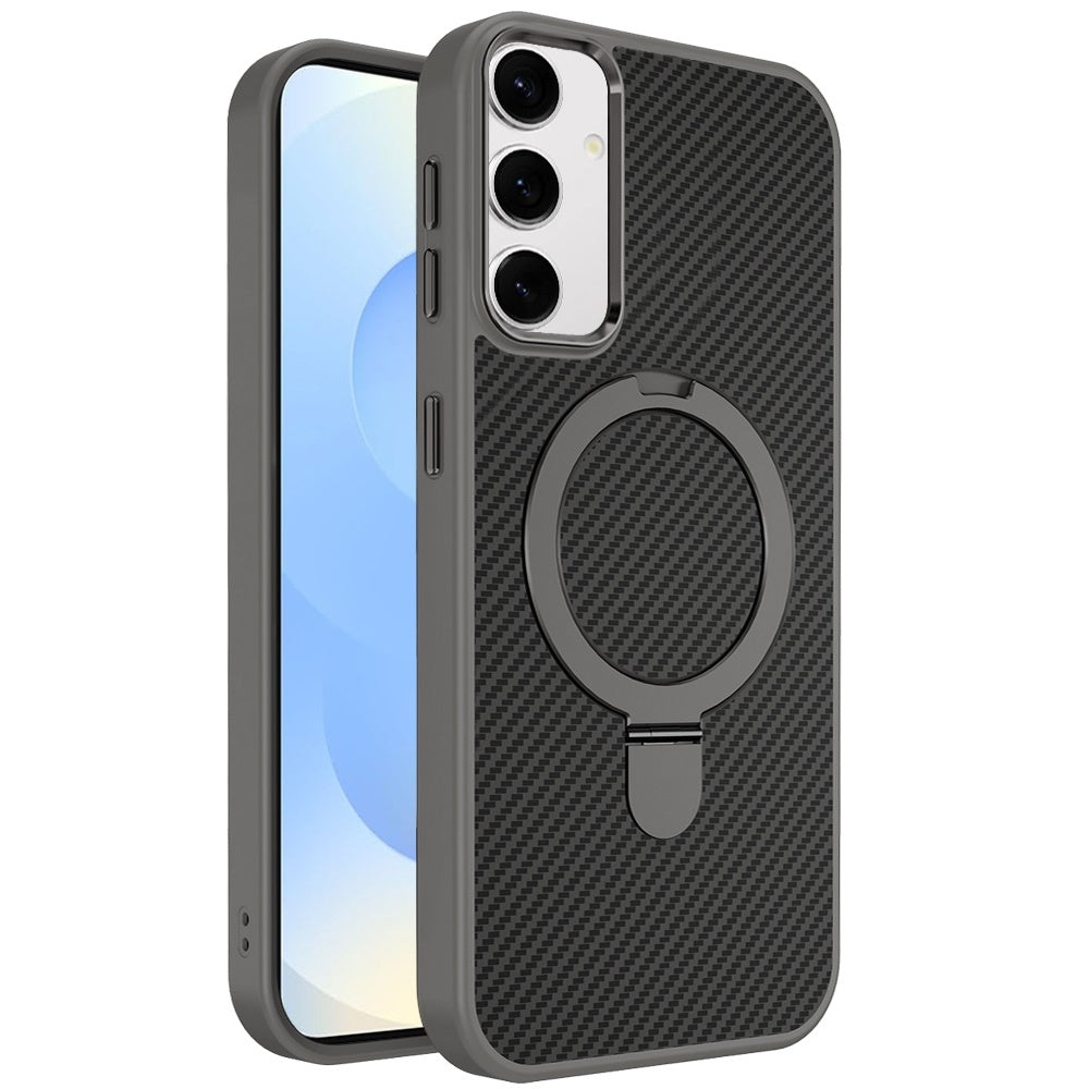 For Samsung Galaxy S25 Ultra Hybrid Carbon Fiber Design with MagSafe Compatible [Magnetic Circle], Ring Stand Shockproof Slim TPU Case Cover