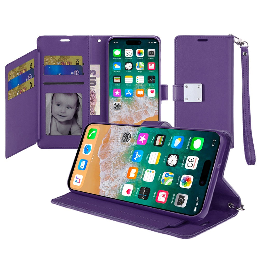 For iPhone 16 Pro Max (6.9") Wallet Cases PU Leather with Credit Card /ID /Cash Holder Slot Dual Flip Book Pouch, Stand and Strap Case Cover