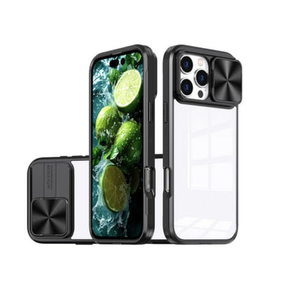 For Apple iPhone 16 Pro (6.3") Slide Camera Cover Lens protector Anti-Scratch Shockproof Clear Back and Color Frame Bumper Case Cover