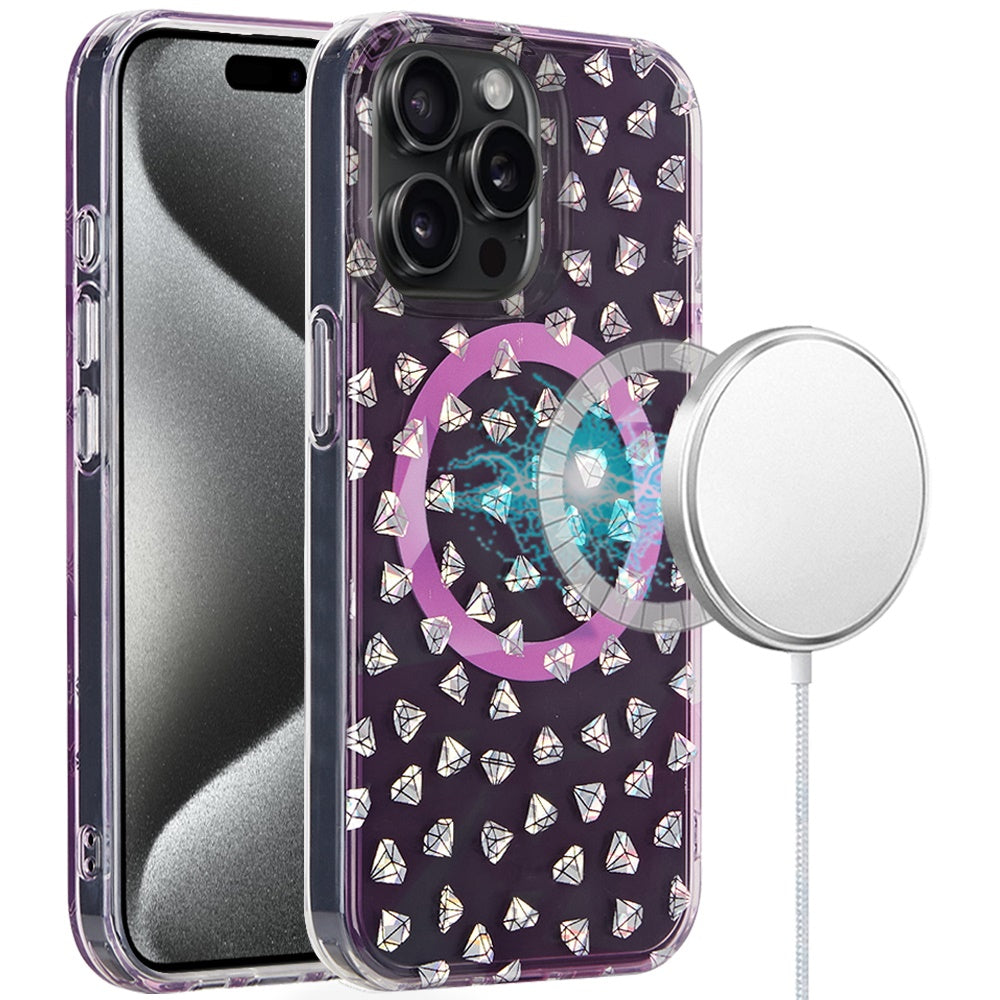For Apple iPhone 16 Pro Max (6.9") Floral Pattern Design Cute Clear Hybrid Compatible with Magsafe Double Layer Soft TPU Hard PC Case Cover