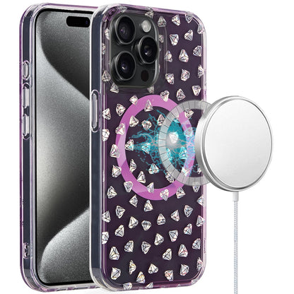 For Apple iPhone 16 Pro (6.3") Floral Pattern Design Cute Clear Hybrid Compatible with Magsafe Double Layer Soft TPU Hard PC Case Cover