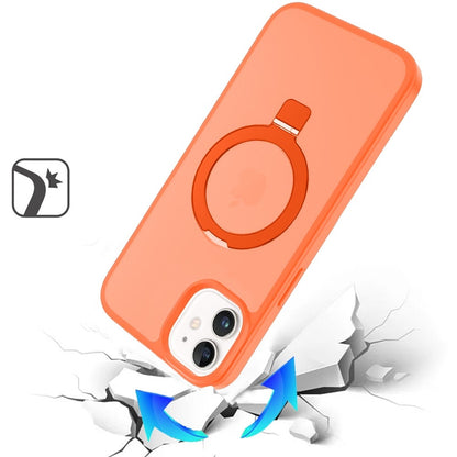 For iPhone 12 / iPhone 12 Pro (6.1") Magnetic Circle Back with Ring Stand Full Rotation Matte Hybrid Shockproof Case Cover Cosmic Orange