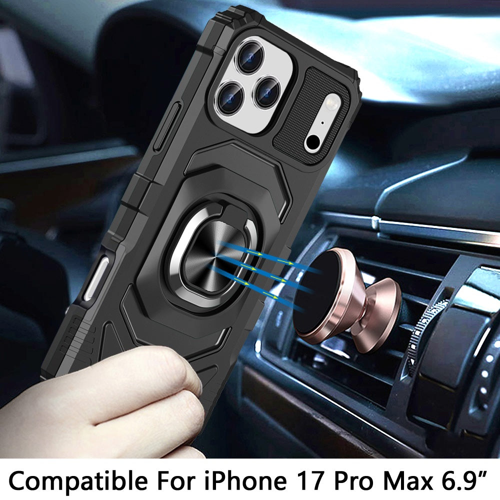 For Apple iPhone 17 Pro Max (6.9") Hybrid Dual Layer with 360° Rotate Magnetic Ring Stand Holder Kickstand TPU Rugged PC Shockproof Case Cover