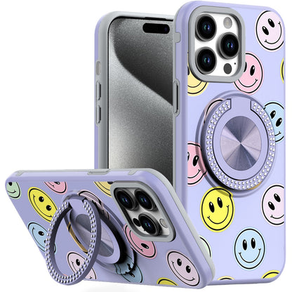 For Apple iPhone 16 Pro Max (6.9") Pattern Design Hybrid with Invisible Ring Stand & Magnetic Back, Shockproof Protective Grip Case Cover