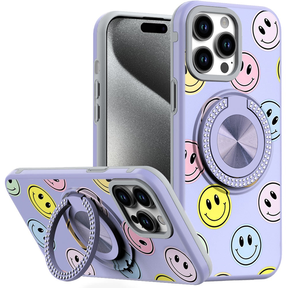 For Apple iPhone 13 Pro Max Pattern Design Hybrid with Invisible Ring Stand & Magnetic Back, Shockproof Protective Grip Case Cover