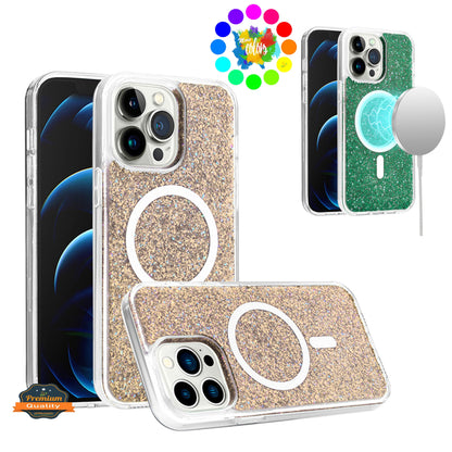 For Samsung Galaxy S25+ /S25 Plus /S24+ Plus Hybrid Epoxy Glitter Shiny Flower Design Stylish Fashion Case, Magnetic MagSafe Compatible, Shockproof Case Cover