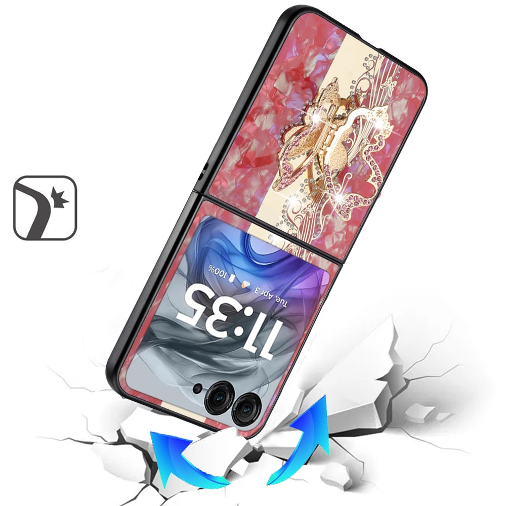 For Motorola Razr 2025 /2024 Diamonds 3D Butterfly Bling Sparkly Glitter Ornaments Engraving Hybrid with Stand Fashion Case Cover Enchanted Butterfly Red