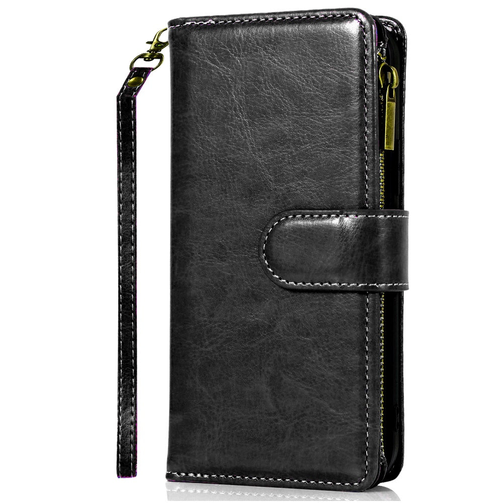 For Google Pixel 9 Pro XL Leather Wallet Case with Zipper, 9 Card Slots, Cash Pocket, Stand & Strap, Clutch Pouch Design Case Cover Black