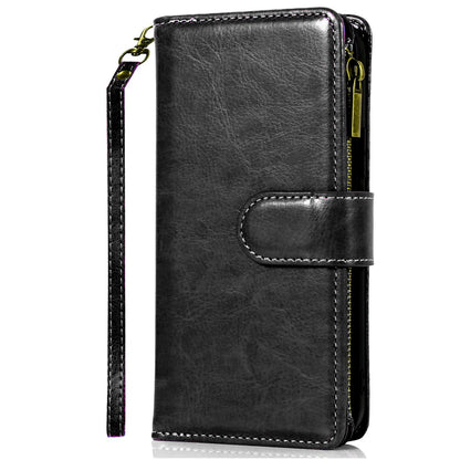 For Google Pixel 9 Pro XL Leather Wallet Case with Zipper, 9 Card Slots, Cash Pocket, Stand & Strap, Clutch Pouch Design Case Cover Black