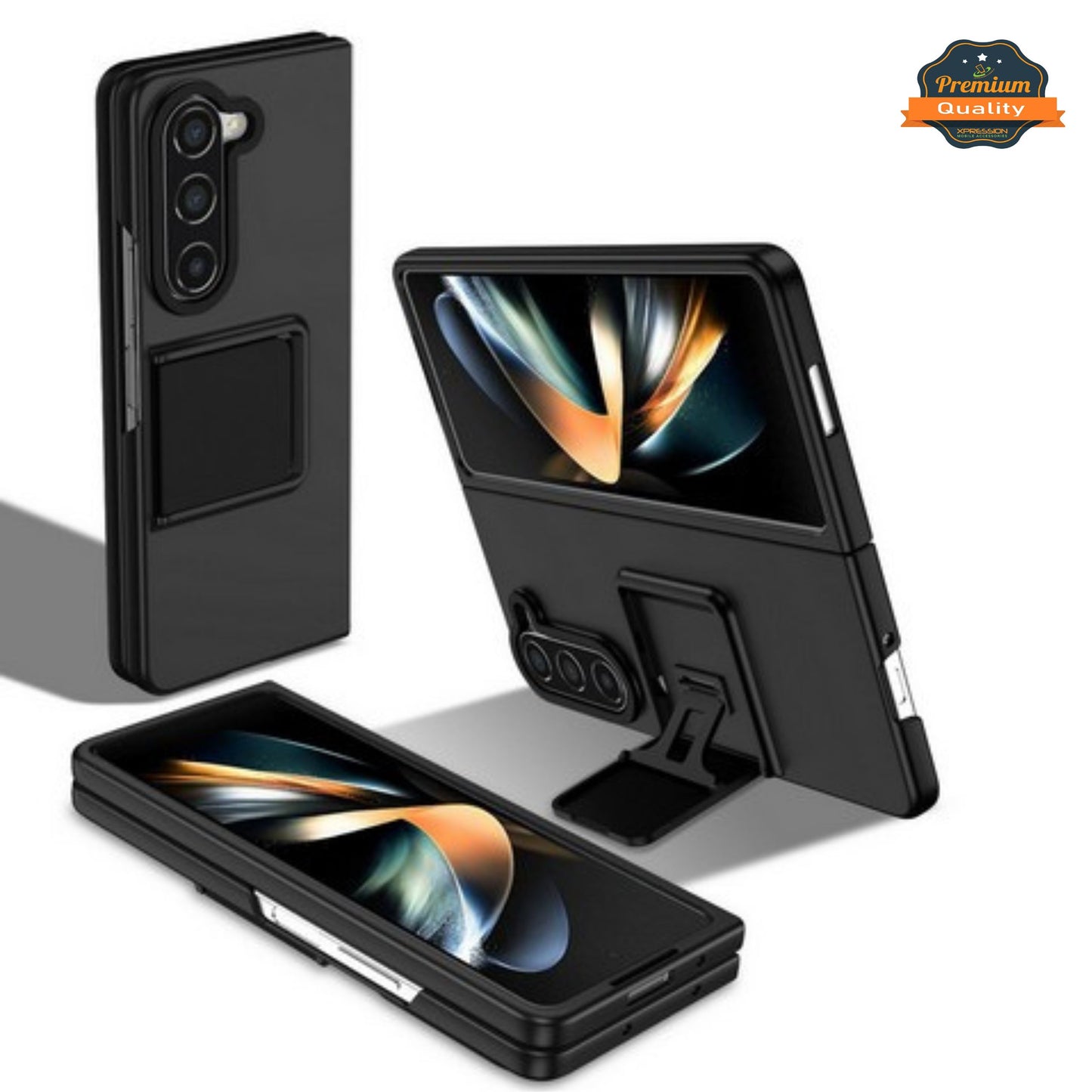 For Samsung Galaxy Z Fold 7 Hybrid Vertical Kickstand Case with Camera Slide Cover, Rugged Slim Shockproof Protective Case Cover
