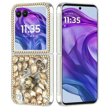 For Motorola Razr+ Plus 2024 Bling Crystal 3D Full Diamonds Luxury Sparkle Rhinestone Ornaments Fashion Hybrid Case Cover
