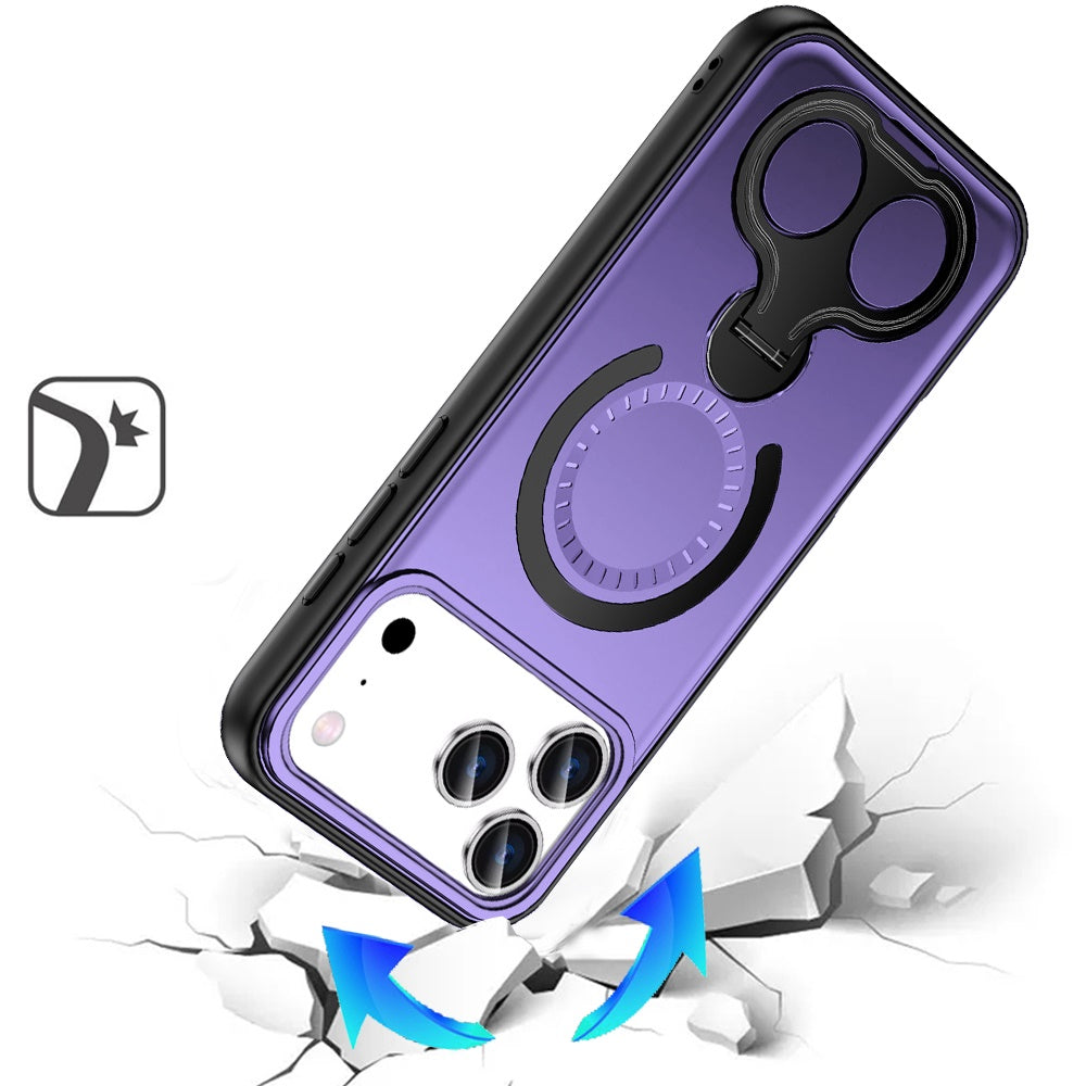 For Apple iPhone 17 Pro Max (6.9") Hybrid with Invisible 2 Hole Ring Stand Magnetic back Car Mount Friendly Protector Case Cover