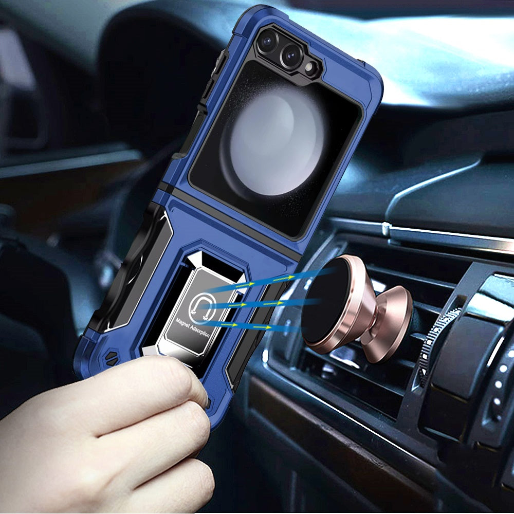 For Samsung Galaxy Z Flip 7 FE Hybrid Stand Magnetic Ring Holder Kickstand Heavy Duty Rugged Drop Silicone & Hard PC Shockproof Case Cover