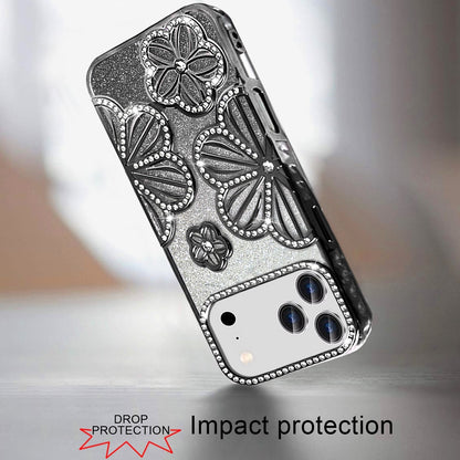 Phone Case for Apple iPhone 17 Pro Max (6.9") Shimmer Glitter Floral Thick TPU Shockproof Durable Grip Camera Protection Anti-Scratch Stylish Design Cover