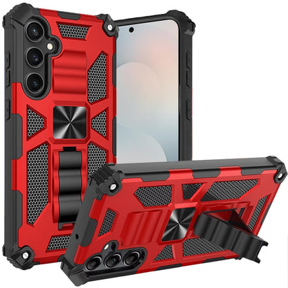 Phone Case for Samsung Galaxy S25 FE, S25 Fan Edition Hiden Kickstand Shockproof Rugged Armor Grip Hybrid Heavy Duty Anti Slip Protective Durable Machine Style Cover Red