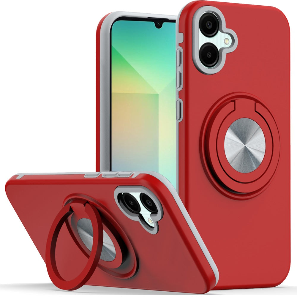 For Samsung Galaxy A06 Metal Matte Hybrid with Invisible Rotational Ring Stand, Car Mount Friendly, Military Grade Slim Fit Sturdy Case Cover