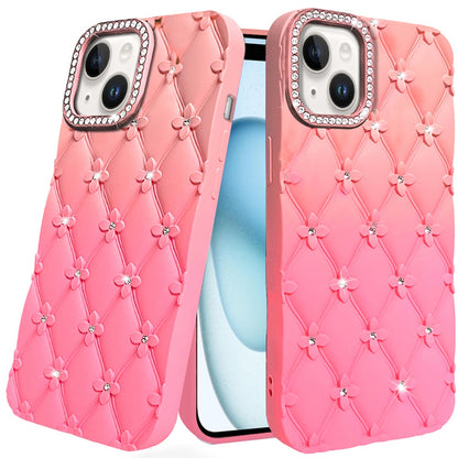 For Motorola Moto G 5G 2025 Fashion Flower Design Sparkle Glitter Shimmer Rhinestone Bling Floral Accents, Leather Texture TPU Case Cover