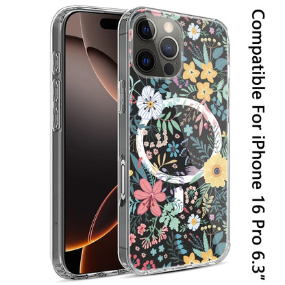 For Apple iPhone 16 Pro Hybrid Flower Design Stylish Fashion Case, MagSafe Compatible, Thick Shockproof Hard PC Case Cover Wildflower