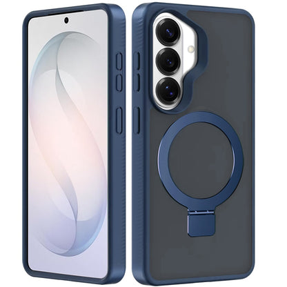 For Samsung Galaxy S26 Magnetic Circle Kickstand with MagSafe Compatibility, Matte Skin, Rugged Bumper, and Ring Holder Case Cover Blue
