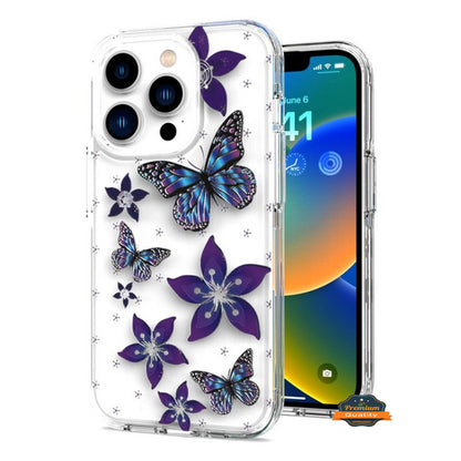 For Apple iPhone 15 Pro (6.1") Hybrid Trendy Image Patterns Design Transparent Hard Back Shockproof TPU Rubber  Phone Case Cover