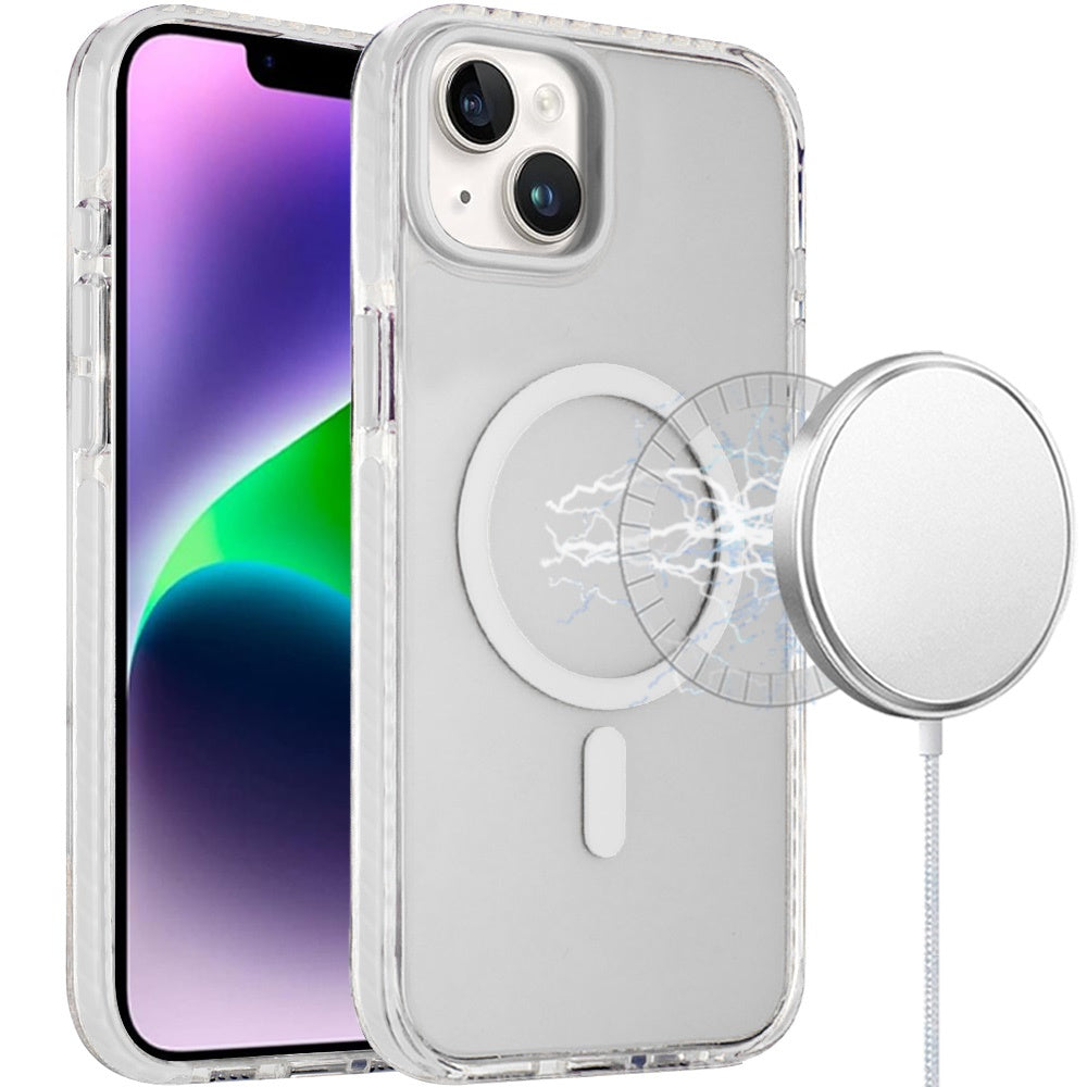 For Apple iPhone 17 Pro Max Transparent Hybrid with Color-Matched Magnetic Circle, Rubber TPU Frame Hard PC Shockproof Case Cover White