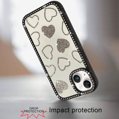 For Apple iPhone 17E /16E Spread Love Glitter Shimmer Bling Diamond Edge Hybrid Drop Protection Shockproof Design Case Cover Black