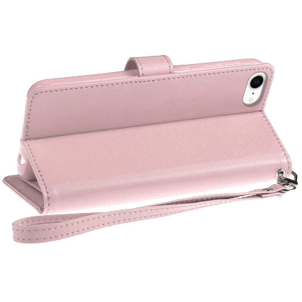 For Samsung Galaxy S21 Ultra Wallet Case with ID/ Card Holder, Wristlet Strap, Magnetic TPU Protective Shockproof Folio Flip Case Cover Rose Gold