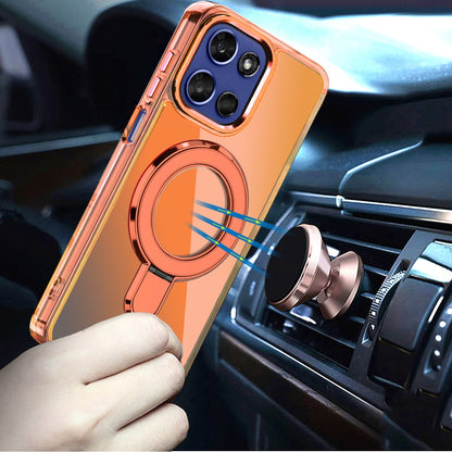 For Motorola Moto G Stylus 5G 2026 /2025 Chrome Hybrid with Rotating Magnetic Circle Ring Stand, Slim Shockproof Hybrid Case Cover Cosmic Orange