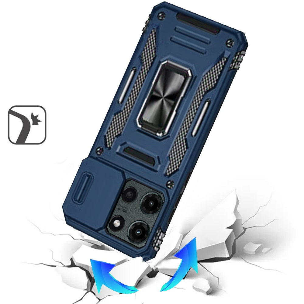 For Motorola Edge 2025 Tough Hybrid Case with Movable Camera Window & Metal Ring Stand Shockproof Case Cover