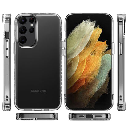 For Samsung Galaxy S21 Ultra Hybrid HD Crystal Clear Hard PC Back Gummy TPU Frame Slim with Chromed Buttons Case Cover Transparent