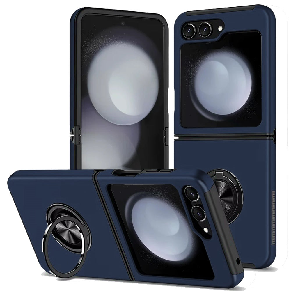 For Samsung Galaxy Z Flip 7 FE / Z Flip 6 Hybrid 360 Degree Rotatable Metal Invisible Ring Stand Holder Slim Fit Magnetic Car Mount Shockproof Case Cover Blue