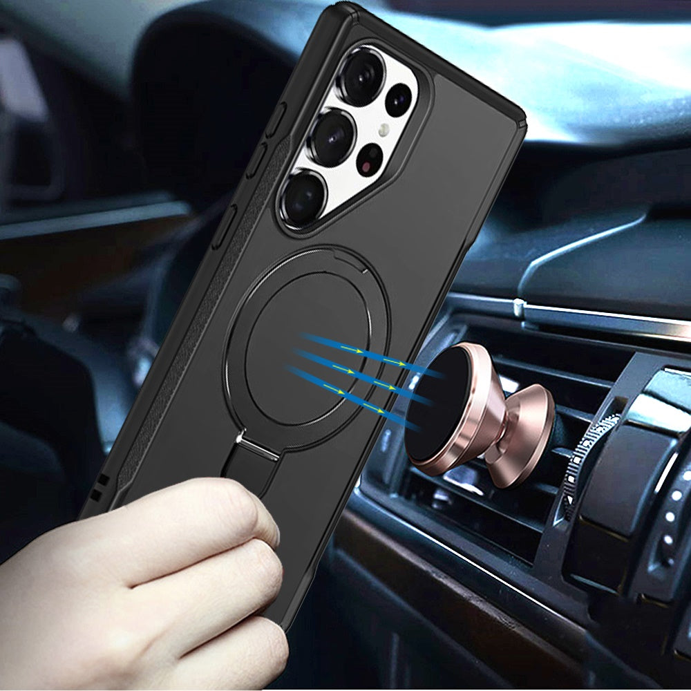 Phone Case for Samsung Galaxy S25 Ultra Magnetic Ring Stand Matte Finish Shockproof Grip Slim Armor Heavy Duty TPU Protective Hybrid Cover