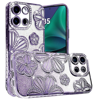 For Motorola Moto G Stylus 5G 2026 /2025 Luxury Flower Design Sparkle Glitter Diamond Rhinestone Shimmer Bling Plating Thick TPU Hard PC Case Cover