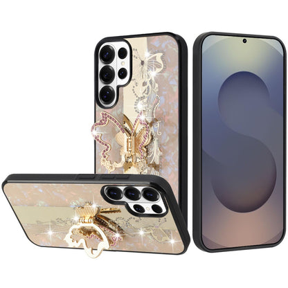 For Samsung Galaxy S26 Ultra Diamonds 3D Butterfly Bling Sparkly Glitter Ornaments Engraving Hybrid with Stand Fashion Case Cover