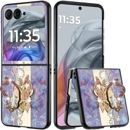For Motorola Razr 2025 /2024 Diamonds 3D Butterfly Bling Sparkly Glitter Ornaments Engraving Hybrid with Stand Fashion Case Cover Enchanted Butterfly Purple