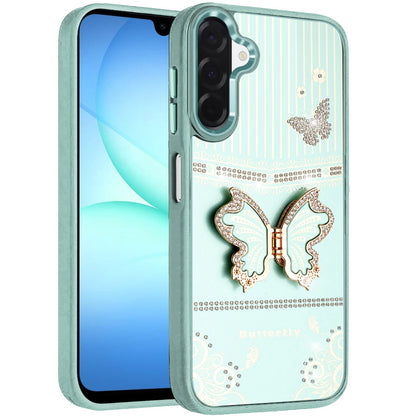 For Samsung Galaxy A17 5G Glitter 3D Butterfly Design Bling Metallic Edge Hybrid Stand Drop Protection TPU Shockproof Case Cover
