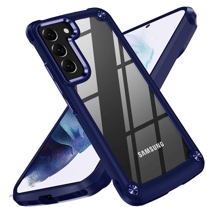 For Samsung Galaxy S25 /S24 Hybrid Transparent Rubber with Metal Buttons & Camera Edges Hard TPU Corner Frame Bumper Case Cover