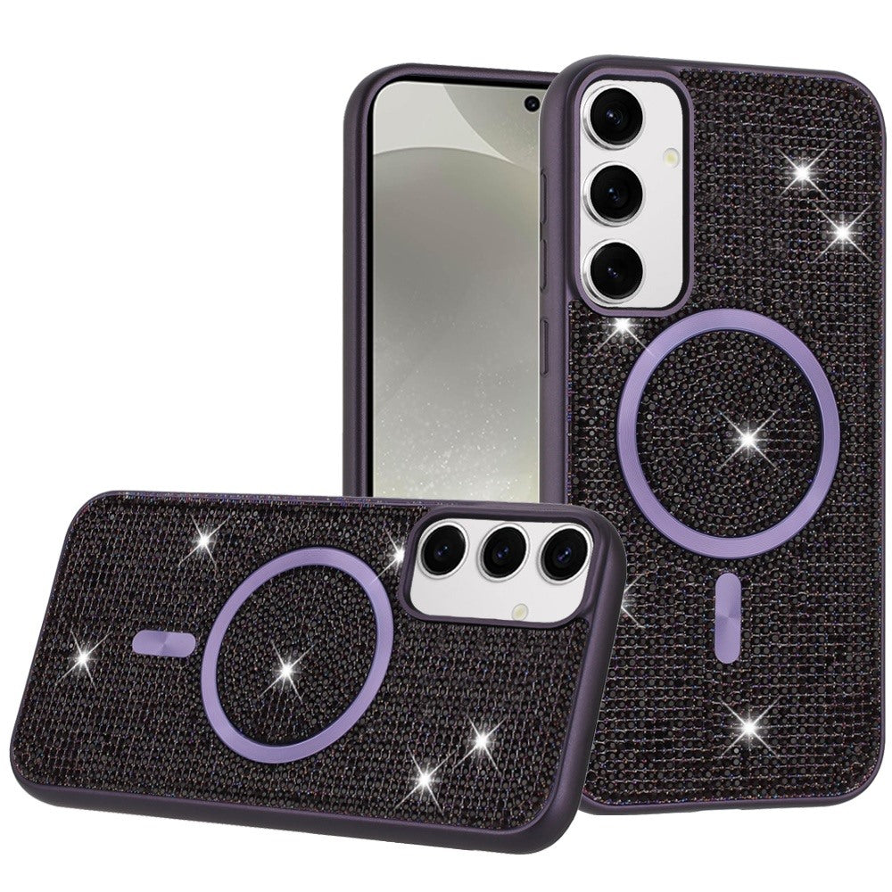 For Samsung Galaxy S25 /S24 Sparkly Diamond Bling Case Rhinestone Skin Hybrid with Magnetic Circle, MagSafe Compatible Case Cover