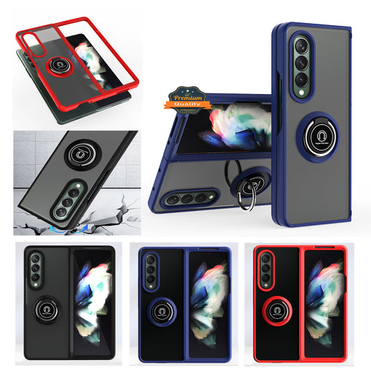 For Samsung Galaxy Z Flip 7 Semi Transparent Matte Hybrid Protective PC & TPU Shockproof with 360° Rotation Ring Stand Case Cover