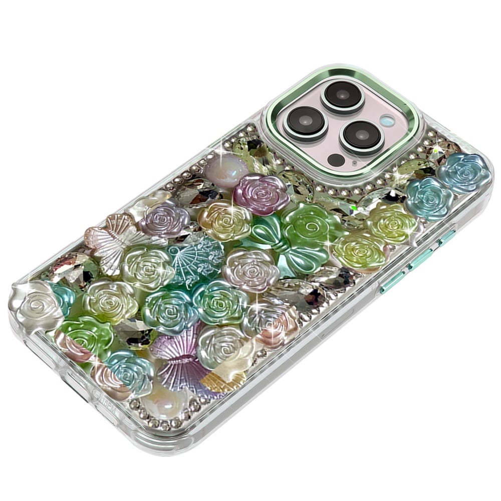 For Apple iPhone 13 Pro Max Muti-Color Floral Fashion Bling Crystal 3D Full Diamonds Stones Sparkle Rhinestone Glitter Hybrid Case Cover Purple
