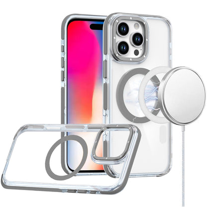 For Apple iPhone 16 Pro (6.3") Transparent back with Colorful Frame Strong Magnetic Circle [Compatible with Magsafe] Slim Shockproof Case Cover