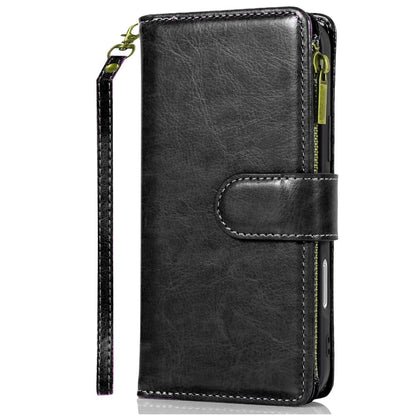 For Apple iPhone 11 Leather Wallet Case with Zipper, 9 Card Slots, Cash Pocket, Stand & Strap, Clutch Pouch Design Case Cover Black