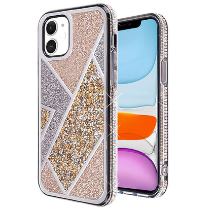 For Apple iPhone 16 Pro (6.3") Cute Fancy Glitter Bling Diamond Rhinestone Sparkly Bumper Fashion Shiny Hybrid Rugged TPU Case Cover Gold