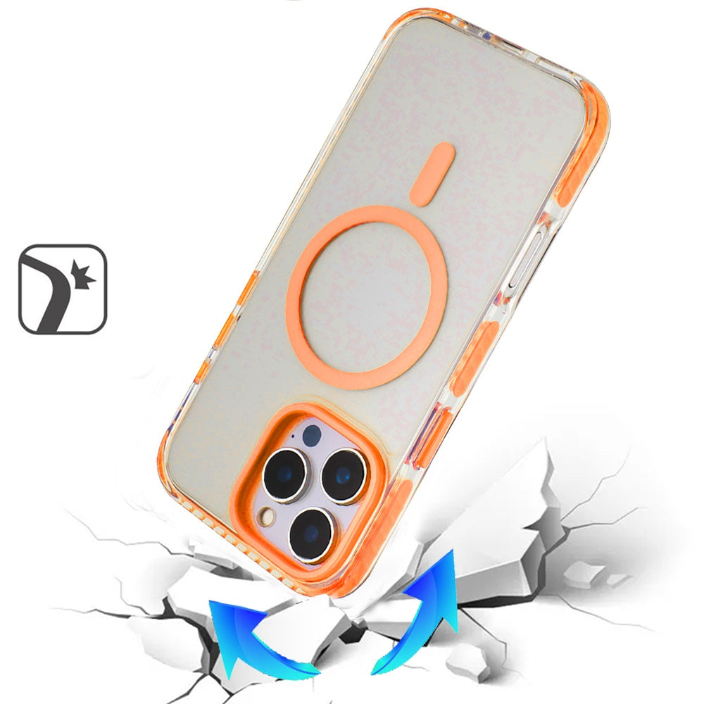 For iPhone 16 Pro Max (6.9") Transparent Hybrid with Color-Matched Magnetic Circle, Rubber TPU Frame Hard PC Shockproof Protector Cosmic Orange