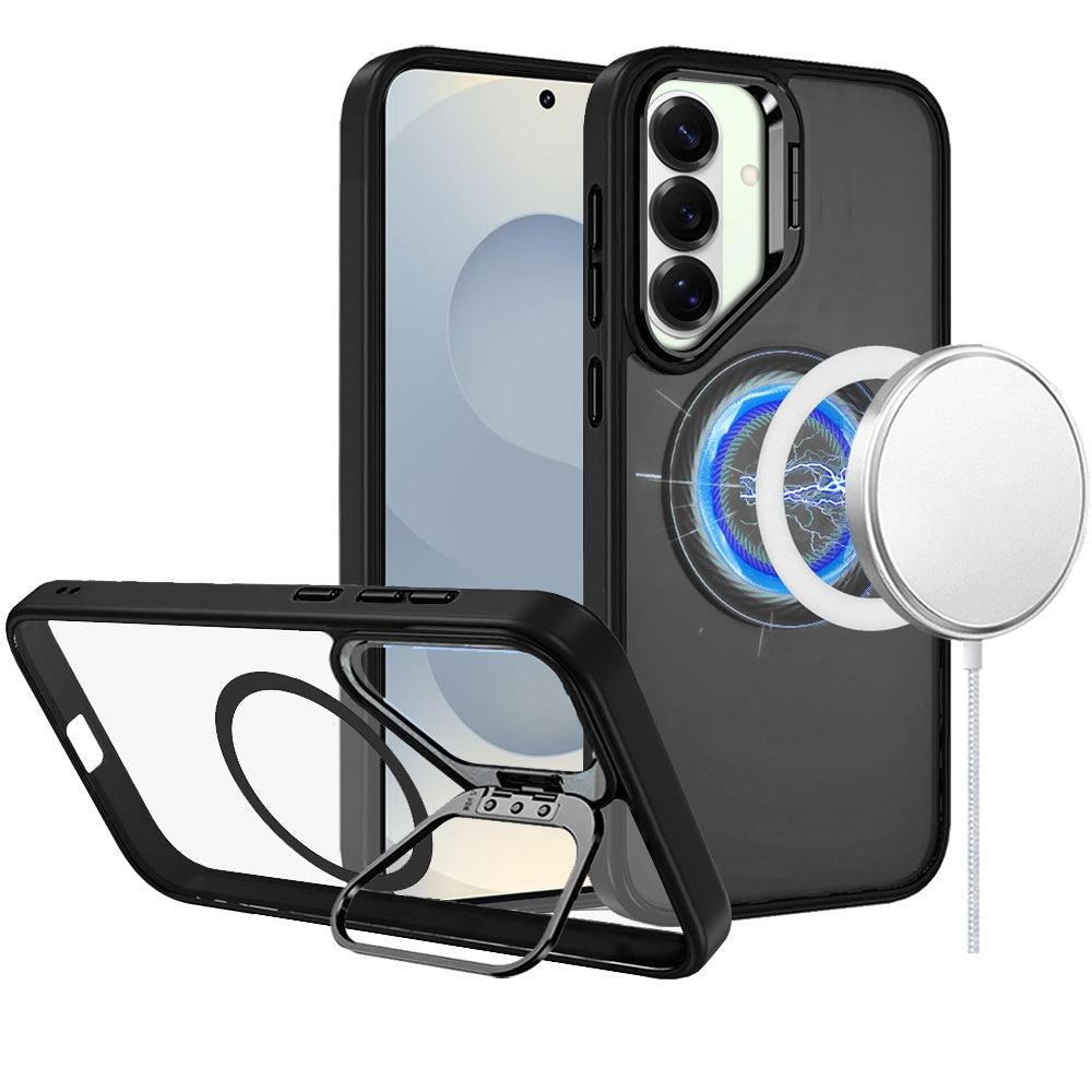 For Samsung Galaxy S26 Heavy Duty Metallic Hybrid Tough TPU with Camera Ring Stand, MagSafe Compatible, Rugged Drop Protection Case Cover