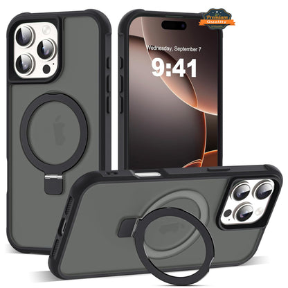 For Apple iPhone 17 Pro Translucent Matte Finish, MagSafe Compatible, Built-in Ring Stand, Shockproof Protective Back Case Cover